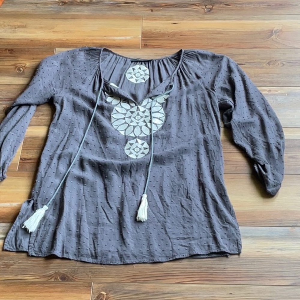 💖THML grey long sleeve boho top with cream embroidery - Picture 5 of 5
